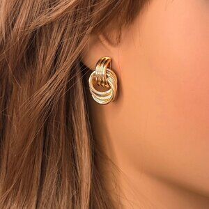 18K Gold‑Filled Multi‑Turn Knotted Double‑Hoop Stud Earrings